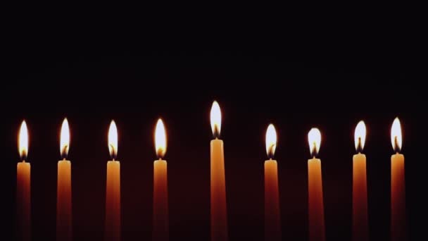 Κεριά Χάνουκα Παραδοσιακό Κηροπήγιο Αναμμένα Κεριά Μαύρο Φόντο Γιορτάζοντας Μια — Αρχείο Βίντεο