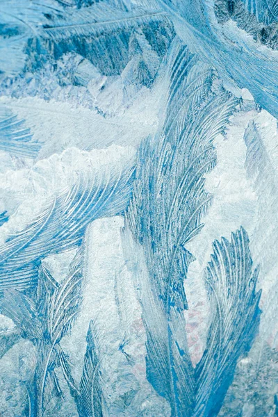 Зимові Морозні Візерунки Склі Різдвяний Святковий Фон Кристали Льоду Вікні — стокове фото