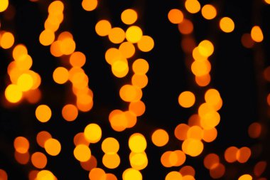 Bulanık Noel arkaplanı ve Bokeh sarı ışıkları söndürdü. Renkli talih kuşu altını.