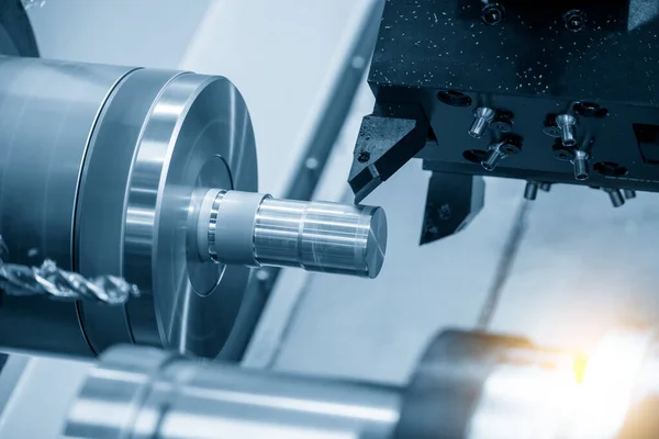 Cnc Draaibank Machine Vormen Snijden Van Metalen Delen High Tech — Stockfoto