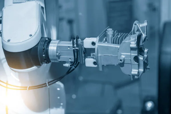 Technológia Anyagmozgatási Folyamat Robotrendszer Hengerblokk Alkatrészekkel Automatikus Pneumatikus Robotkar Szedés — Stock Fotó