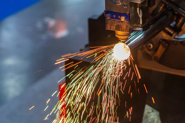 Máquina Corte Por Láser Fibra Cortó Tubo Metal Proceso Fabricación — Foto de Stock