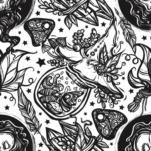 Векторні Ілюстрації Хеллоуїн Містичний Чаклунство Пляшки Зілля Капелюх Відьом Привид — стоковий вектор