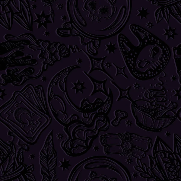 Illustration Vectorielle Halloween Mystique Sorcellerie Boule Cristal Lune Cartes Fait — Image vectorielle