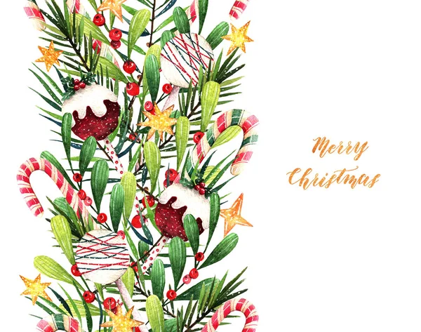 Εικονογράφηση Ακουαρέλα Καλά Χριστούγεννα Καραμέλα Ραβδί Γλειφιτζούρι Ποπ Κέικ Κλαδιά — Φωτογραφία Αρχείου