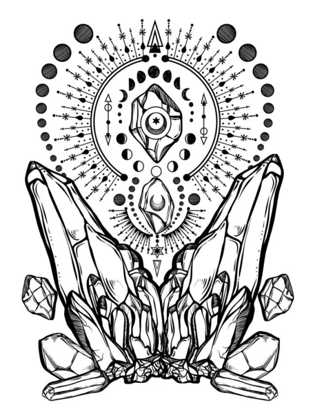 Ilustração Vetorial Astrologia Mágica Cristais Alquimia Espiritualidade Ocultismo Feito Mão —  Vetores de Stock