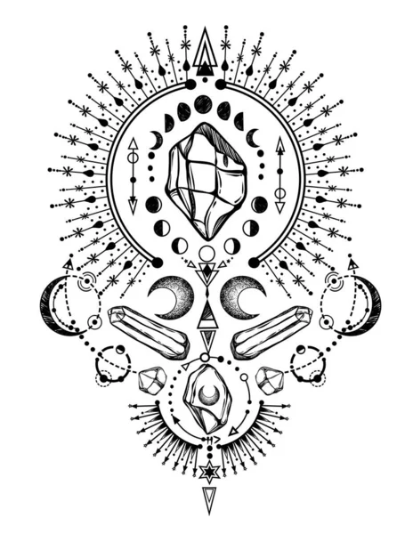 Ilustração Vetorial Astrologia Mágica Cristais Alquimia Espiritualidade Ocultismo Símbolo Mágico —  Vetores de Stock