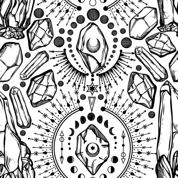 Ilustração Vetorial Astrologia Mágica Cristais Alquimia Espiritualidade Ocultismo Fundo Claro —  Vetores de Stock