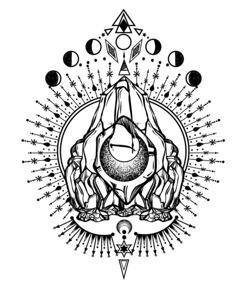 Ilustração Vetorial Astrologia Mágica Cristais Alquimia Espiritualidade Ocultismo Impressão Shirt —  Vetores de Stock