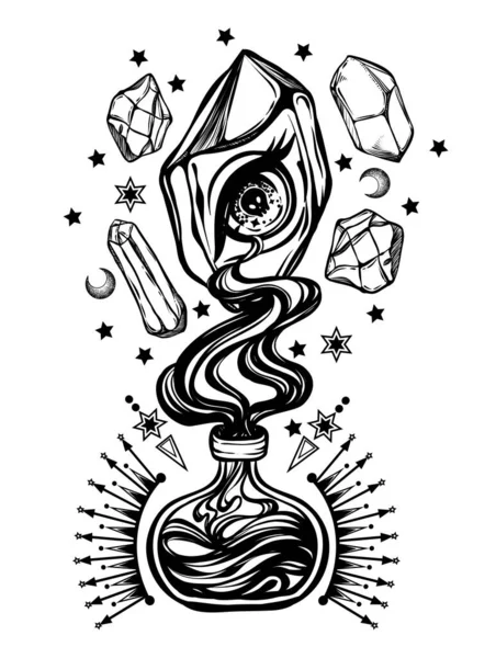 Illustrazione Vettoriale Occhio Magico Nel Cristallo Alchimia Spiritualità Occultismo Stampa — Vettoriale Stock