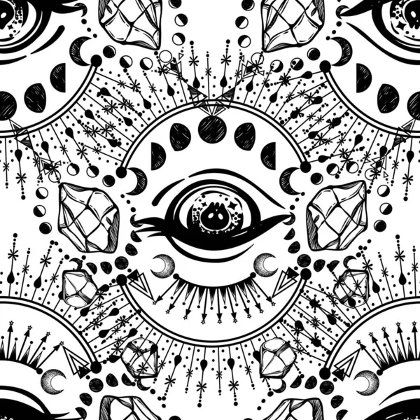 Векторная Иллюстрация Магический Глаз Астрология Кристаллы Духовность Оккультизм Светлый Фон — стоковый вектор