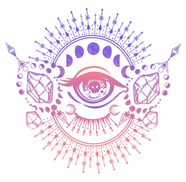 Векторная Иллюстрация Волшебный Глаз Астрология Кристаллы Духовность Оккультизм Магический Символ — стоковый вектор