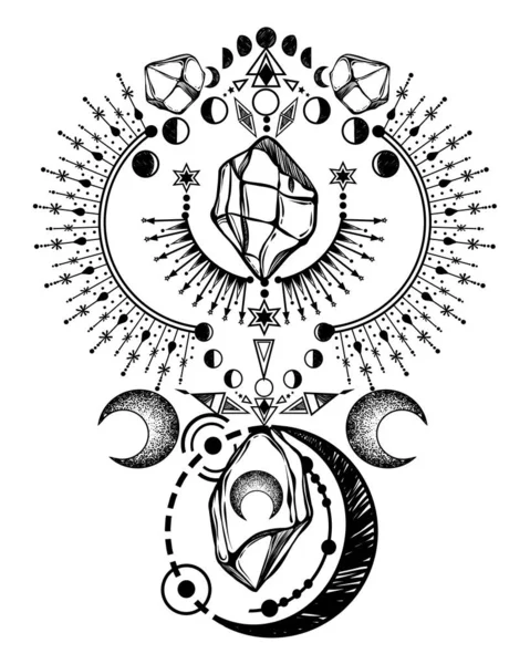 Illustrazione Vettoriale Astrologia Magica Cristalli Alchimia Spiritualità Occultismo Simbolo Magico — Vettoriale Stock