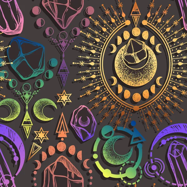 Векторная Иллюстрация Набор Магическая Астрология Кристаллы Духовность Оккультизм Магический Символ — стоковый вектор