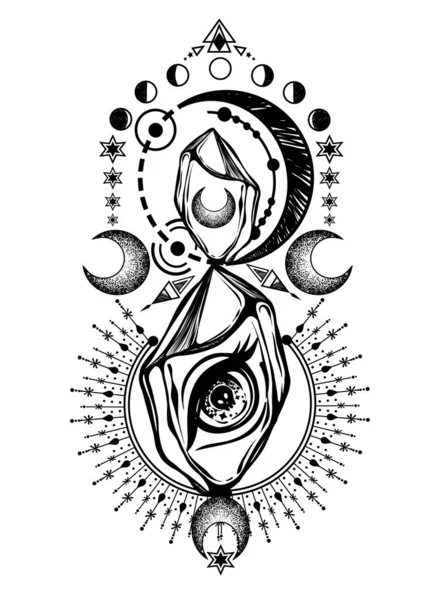Ilustracja Wektora Magiczne Oko Krysztale Duchowość Okultyzm Ręcznie Robione Druk — Wektor stockowy