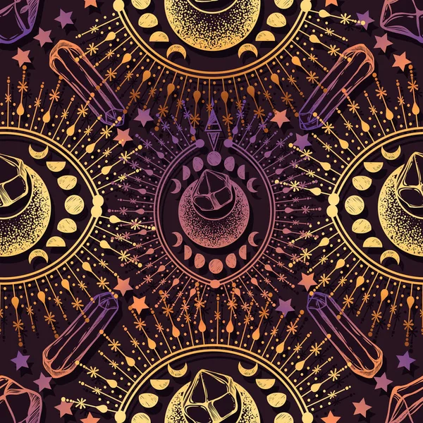 Illustrazione Vettoriale Astrologia Magica Cristalli Alchimia Spiritualità Occultismo Simbolo Magico — Vettoriale Stock