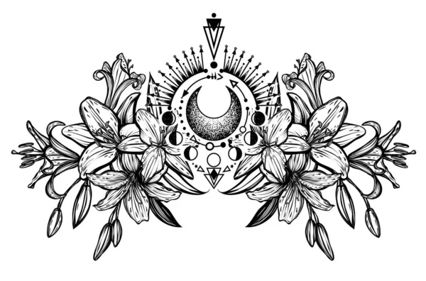 Illustration Vectorielle Botanique Fleurs Lililium Été Bouquet Fleurs Style Art — Image vectorielle