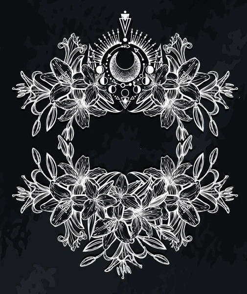 Illustration Vectorielle Botanique Fleurs Lililium Été Bouquet Fleurs Style Art — Image vectorielle