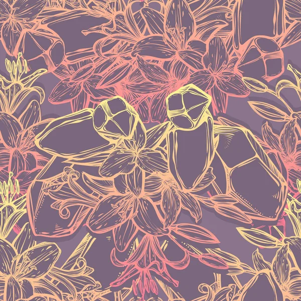 Ботаническая Векторная Иллюстрация Летние Цветы Лилии Букет Цветов Стиль Линии — стоковый вектор