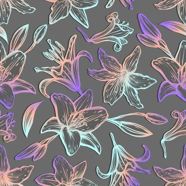 Ботанічна Векторна Ілюстрація Літні Квіти Лілії Букет Квітів Стиль Лінійного — стоковий вектор