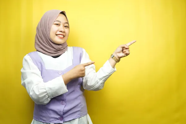 Beautiful Young Asian Muslim Woman Smiling Confident Enthusiastic Cheerful Hands — Stock Photo, Image