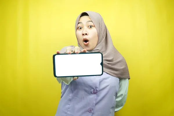 Beautiful Young Asian Muslim Woman Shocked Surprised Wow Expression Hand — Stock Photo, Image