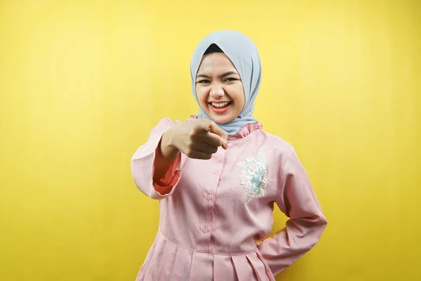 Beautiful Young Muslim Woman Hands Pointing Camera Isolated — Stock Photo, Image