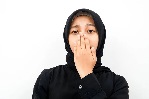 Gros Plan Belle Jeune Femme Musulmane Oups Taisez Vous Isolé Photos De Stock Libres De Droits