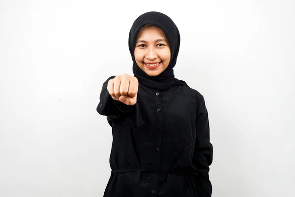 Wanita Muslim Asia Muda Yang Cantik Tersenyum Percaya Diri Antusias — Stok Foto