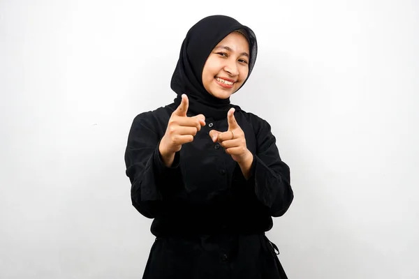 Красива Молода Азіатська Мусульманка Яка Посміхається Впевнено Захоплена Весела Руками — стокове фото