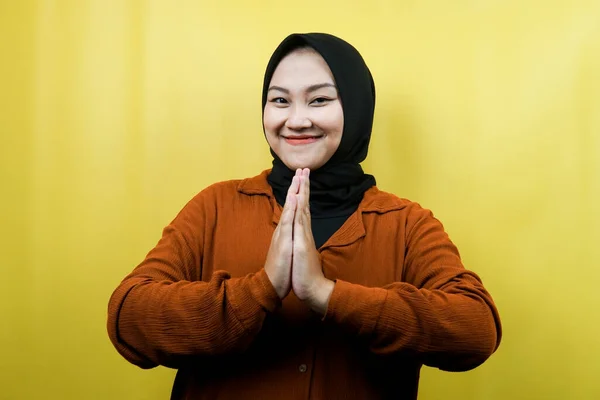 Hermosa Mujer Joven Musulmana Asiática Con Las Manos Cara Disculpándose —  Fotos de Stock