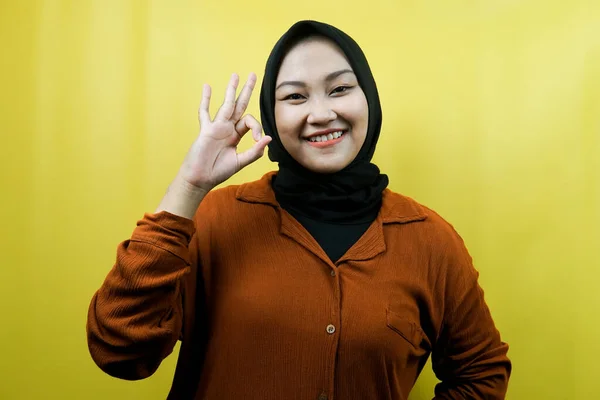 Gyönyörű Fiatal Ázsiai Muszlim Kezek Jel Siker Munka Siker Jele — Stock Fotó