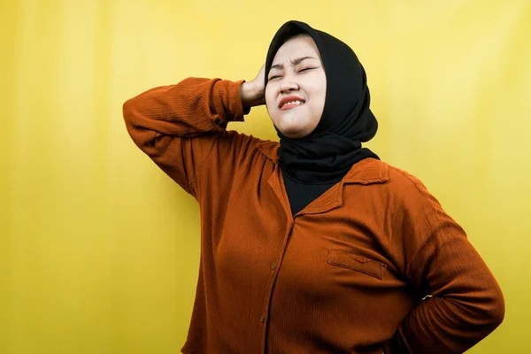 Hermosa Joven Mujer Musulmana Asiática Estresada Mareada Tiene Problema Siente —  Fotos de Stock