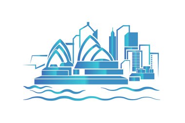 Sydney blue skyline silhouette. Outline Opera Australia