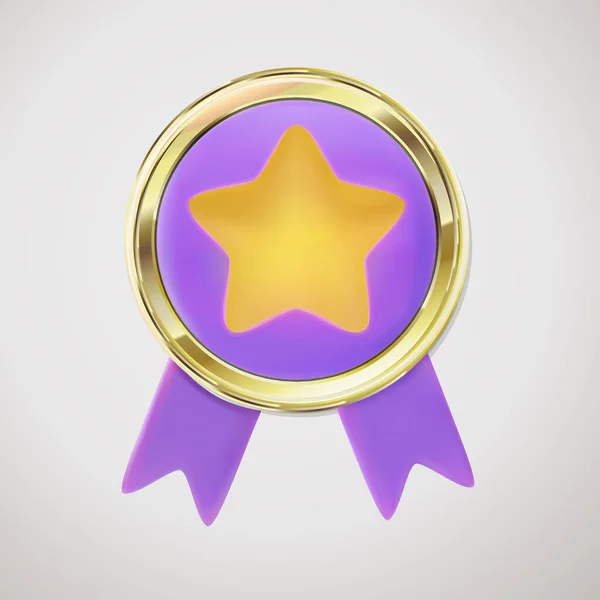 Garantie premium gouden badge in vector. 3D paars icoon met gele ster. Lint voor web — Stockvector