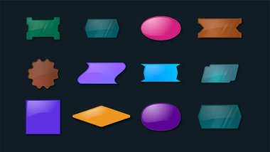 Yansımalı renkli çıkartmalar ve etiketler. Tasarım için Geometrik Şekiller 