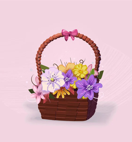 Πολύχρωμη διάταξη των λουλουδιών σε ροζ φόντο για να διακοσμήσετε τις κάρτες διακοπών για το γάμο, γενέθλια, — Διανυσματικό Αρχείο