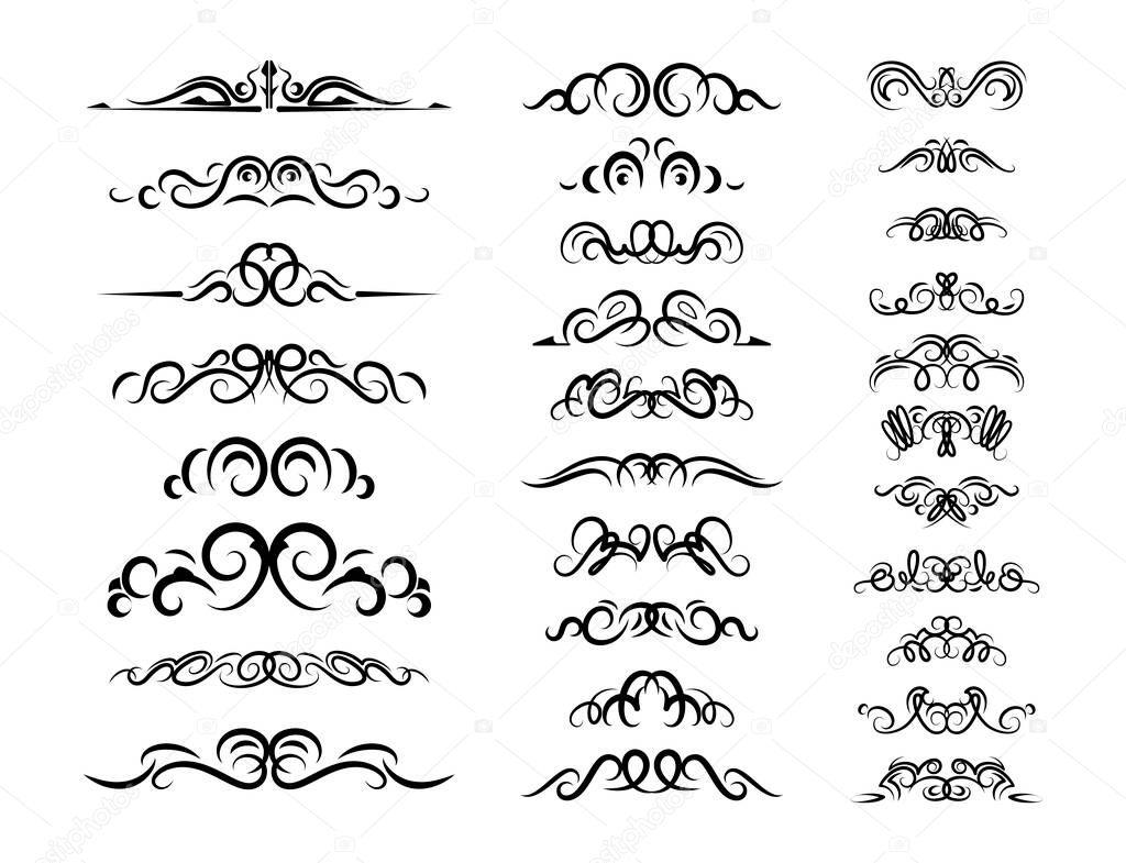 Vector set of retro decorations for wedding cards, decorating valentines, framing title of different printed products.