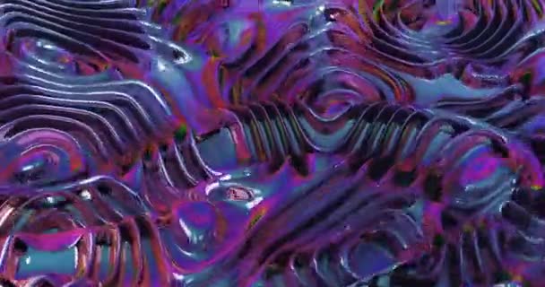 Ondas de superficie de gradiente abstracto iridiscente remolino. Textura de mármol líquido. Tinta de mármol animación colorida. Fondo rosa metálico abstracto con reflejo. Renderizado 3D 4K — Vídeo de stock