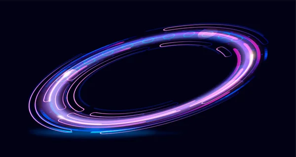 Neon kör keret fénylő hatást a sötét háttér. Üres lila izzó techno — Stock Vector