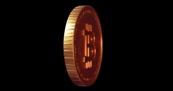 Bitcoin pörgetés, arany Bitcoin 360 fokos fordulat. Egy forgó arany bitcoin 3D-s renderelése — Stock videók