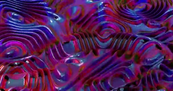 Schillernde abstrakte Gradientenoberflächen wirbeln Wellen auf. Flüssige Marmortextur. Marmortinte bunte Animation. Abstrakter metallisch rosa Hintergrund mit Reflexion. 3D-Darstellung in 4K — Stockvideo