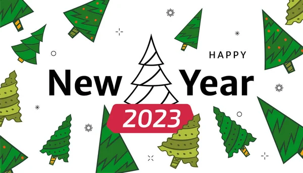New Years Card Green Christmas Trees Greeting White Background Happy — Stockvector
