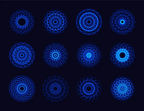 Абстрактная Голубая Неоновая Форма Футуристический Волновой Фрактал Звездной Круговой Коллекции — стоковый вектор