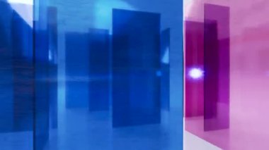 Colorful glass with texture and reflection. Video render camera fly around glass plane. 3d render