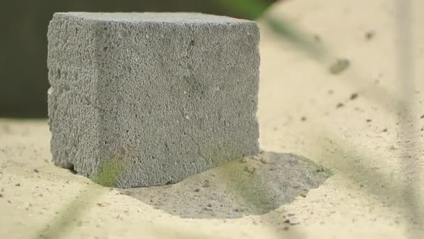 Schiuma Blocco Cubico Cemento Albero Sabbia Nella Giornata Sole Vicino — Video Stock