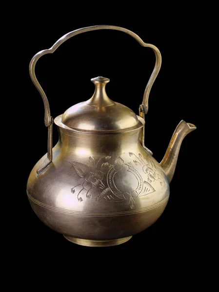 Siyah Arka Planda Izole Edilmiş Antik Gümüş Çaydanlık — Stok fotoğraf