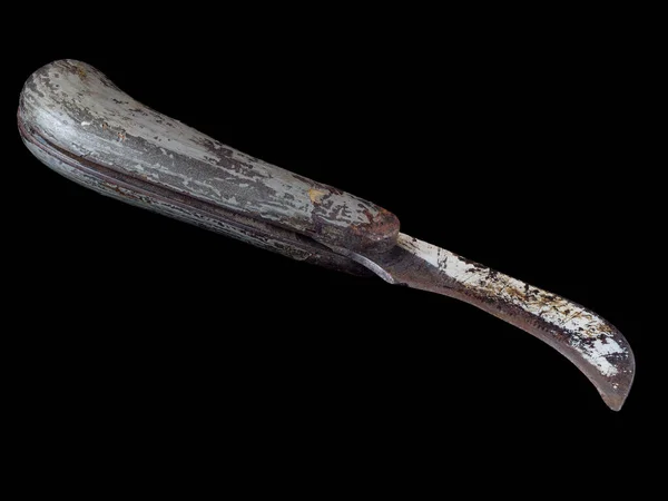 Antique Σκουριασμένο Πτυσσόμενο Μαχαίρι Κλαδέματος Απομονωμένο Μαύρο Φόντο — Φωτογραφία Αρχείου