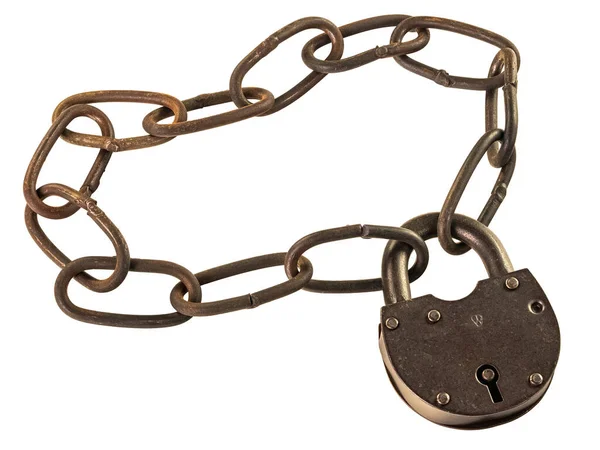 Rusty Padlock Chain Isolated White Background — Stock Photo, Image