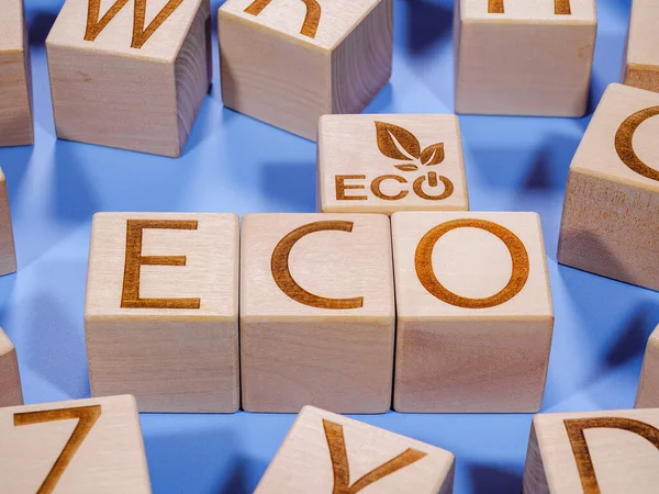 Environmental Conservation Concept Eco Inscription Wooden Cubes — Stockfoto